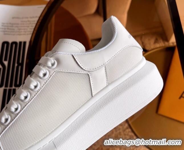 Classic Hot Alexander McQueen Oversized Sneakers in Mesh and Leather All White 228125