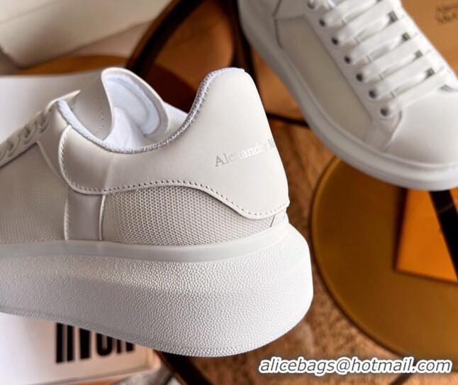 Classic Hot Alexander McQueen Oversized Sneakers in Mesh and Leather All White 228125