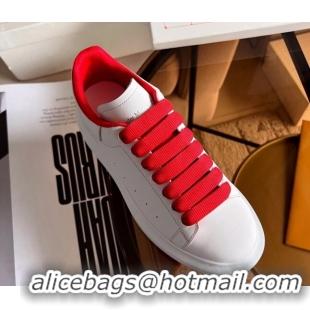 Best Price Alexander McQueen Oversized Sneakers in White Calf Leather Red 0228126