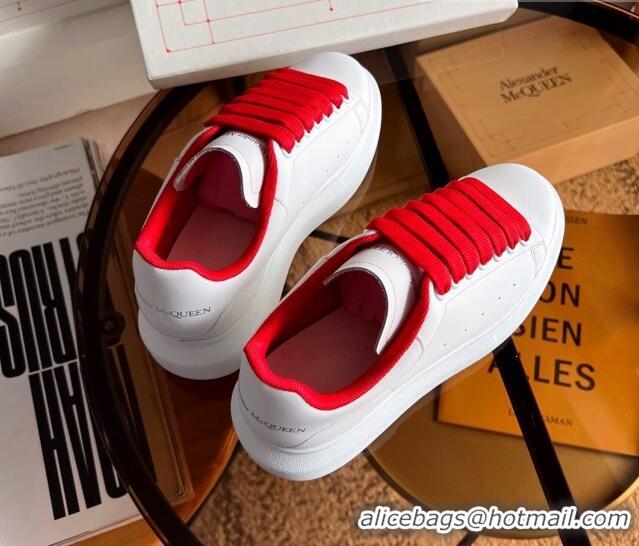 Best Price Alexander McQueen Oversized Sneakers in White Calf Leather Red 0228126