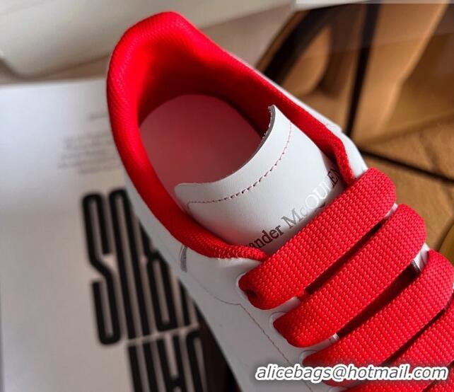 Best Price Alexander McQueen Oversized Sneakers in White Calf Leather Red 0228126