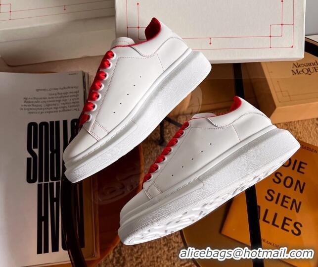 Best Price Alexander McQueen Oversized Sneakers in White Calf Leather Red 0228126