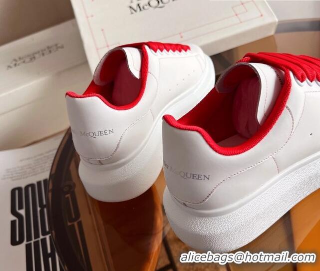 Best Price Alexander McQueen Oversized Sneakers in White Calf Leather Red 0228126