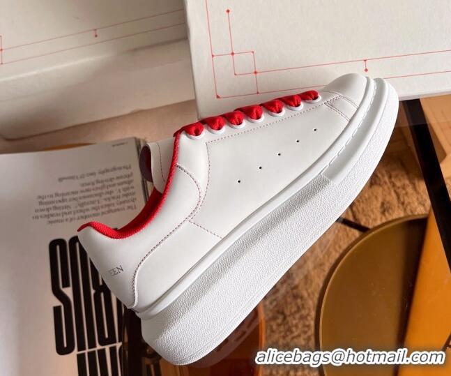 Best Price Alexander McQueen Oversized Sneakers in White Calf Leather Red 0228126