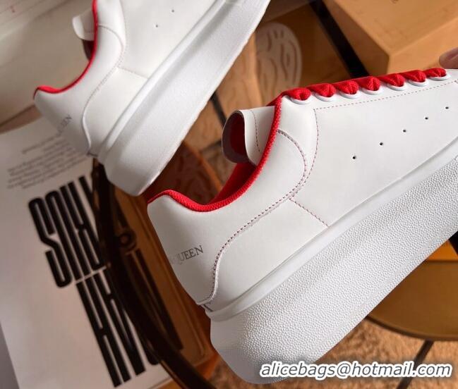 Best Price Alexander McQueen Oversized Sneakers in White Calf Leather Red 0228126