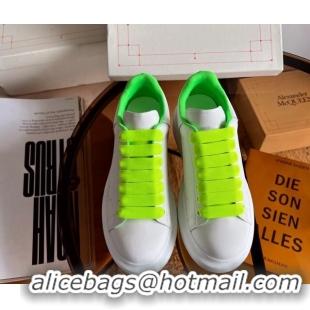 Discount Alexander McQueen Oversized Sneakers in White Calf Leather Green 0228128