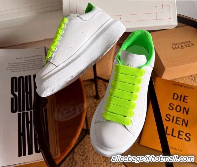 Discount Alexander McQueen Oversized Sneakers in White Calf Leather Green 0228128