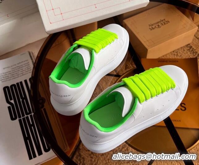 Discount Alexander McQueen Oversized Sneakers in White Calf Leather Green 0228128