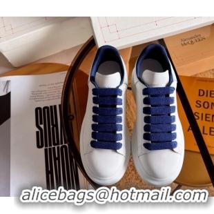 Perfect Alexander McQueen Oversized Sneakers in White Calf Leather Blue 0228129