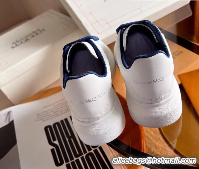 Perfect Alexander McQueen Oversized Sneakers in White Calf Leather Blue 0228129