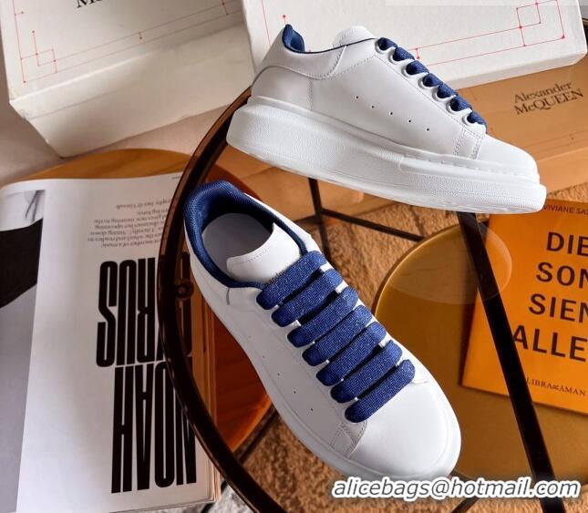 Perfect Alexander McQueen Oversized Sneakers in White Calf Leather Blue 0228129