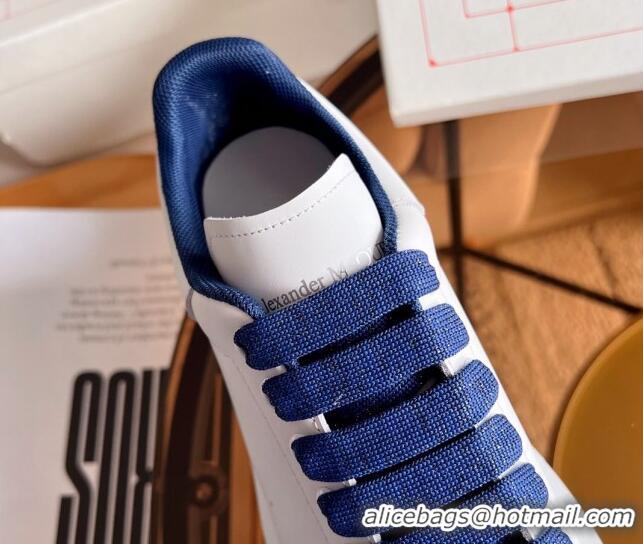 Perfect Alexander McQueen Oversized Sneakers in White Calf Leather Blue 0228129