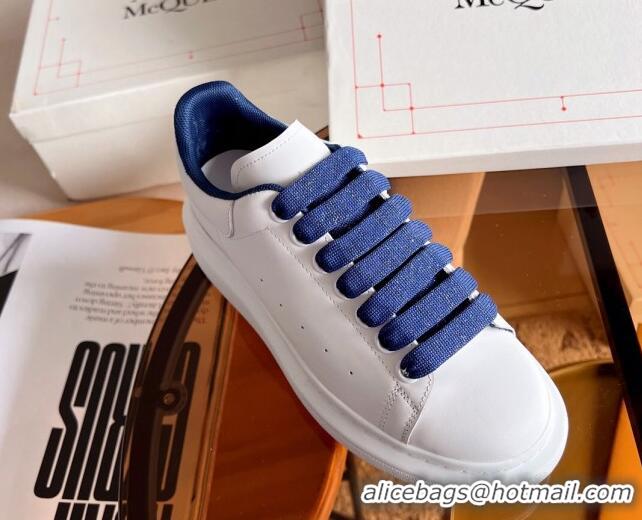 Perfect Alexander McQueen Oversized Sneakers in White Calf Leather Blue 0228129