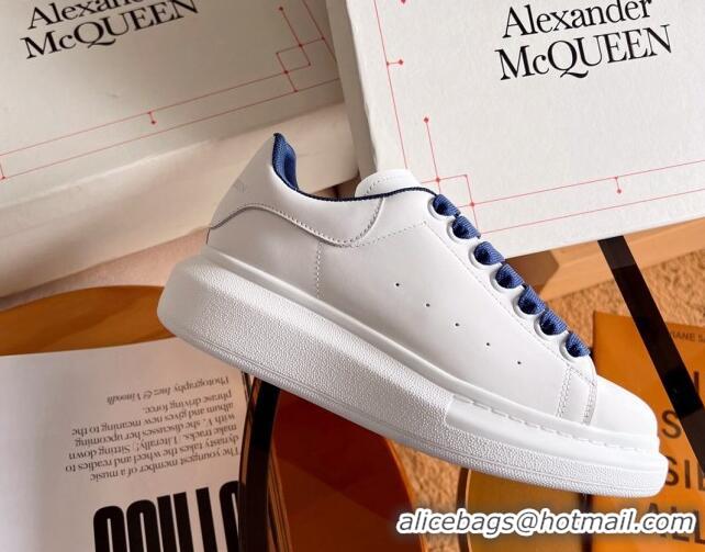 Perfect Alexander McQueen Oversized Sneakers in White Calf Leather Blue 0228129