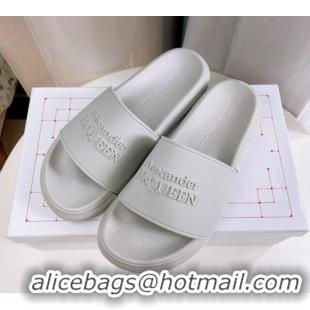 Trendy Design Alexander McQueen PU Flat Slide Sandals Light Grey 030102