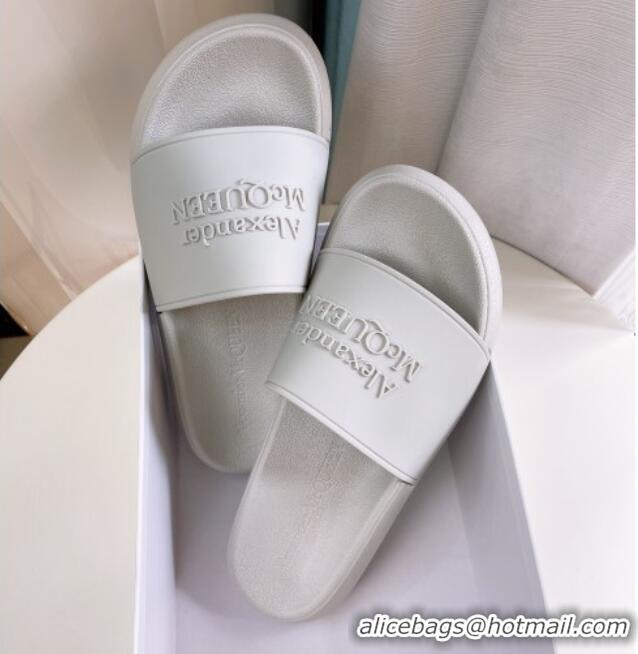 Trendy Design Alexander McQueen PU Flat Slide Sandals Light Grey 030102