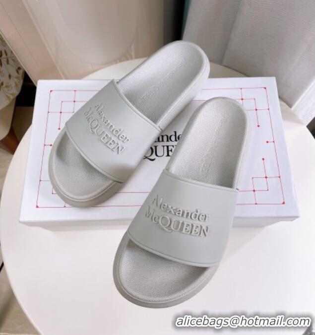 Trendy Design Alexander McQueen PU Flat Slide Sandals Light Grey 030102