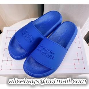 Good Quality Alexander McQueen PU Flat Slide Sandals Blue 030104