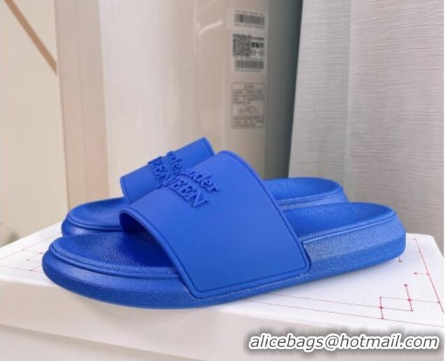 Good Quality Alexander McQueen PU Flat Slide Sandals Blue 030104