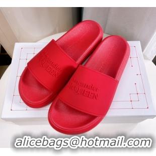 Hot Style Alexander McQueen PU Flat Slide Sandals Red 030105