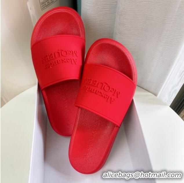 Hot Style Alexander McQueen PU Flat Slide Sandals Red 030105