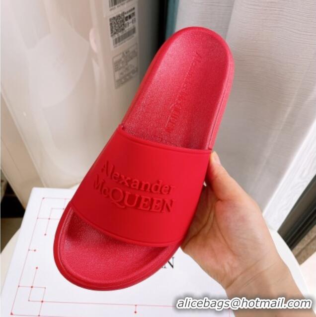 Hot Style Alexander McQueen PU Flat Slide Sandals Red 030105