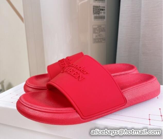 Hot Style Alexander McQueen PU Flat Slide Sandals Red 030105