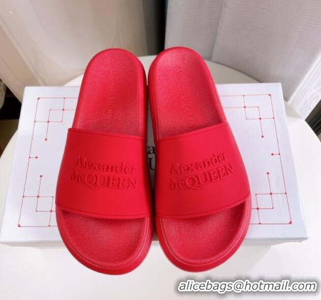 Hot Style Alexander McQueen PU Flat Slide Sandals Red 030105