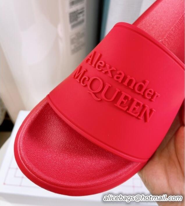 Hot Style Alexander McQueen PU Flat Slide Sandals Red 030105