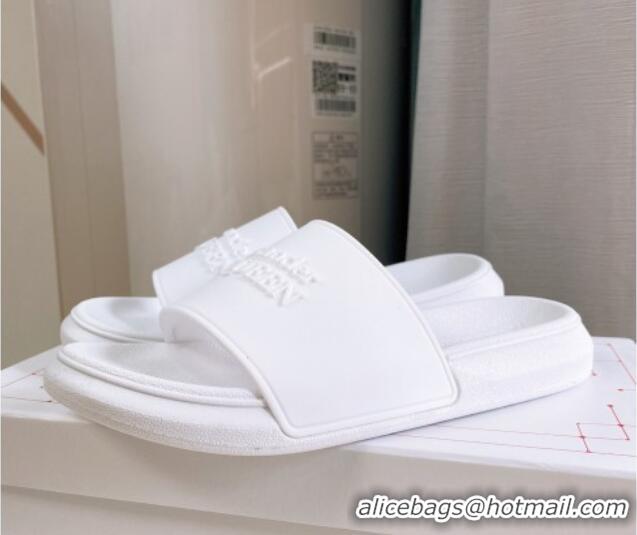 Sumptuous Alexander McQueen PU Flat Slide Sandals White 030106