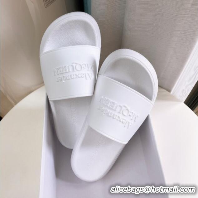 Sumptuous Alexander McQueen PU Flat Slide Sandals White 030106