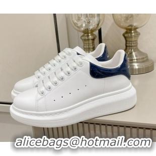 Grade Alexander McQueen Oversized Sneakers with Patent Leather Heel White/Navy Blue 625120