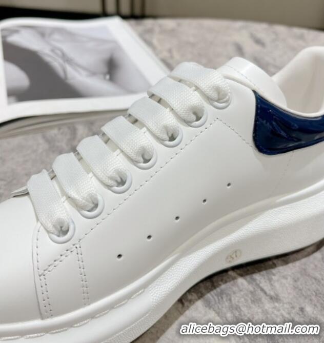 Grade Alexander McQueen Oversized Sneakers with Patent Leather Heel White/Navy Blue 625120