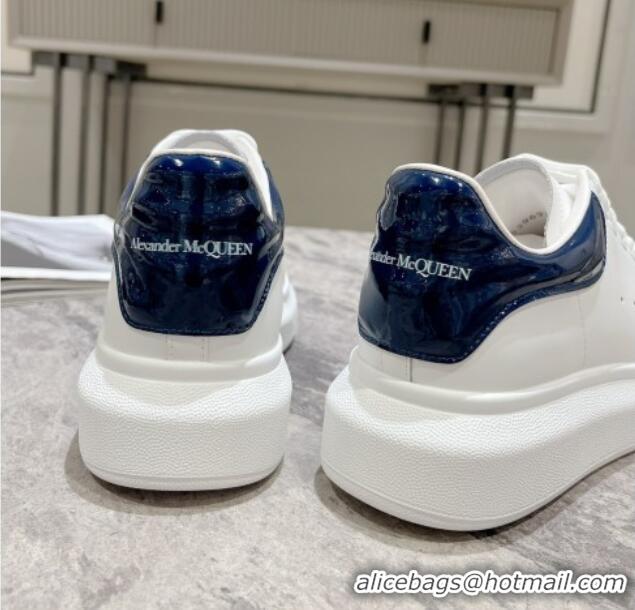 Grade Alexander McQueen Oversized Sneakers with Patent Leather Heel White/Navy Blue 625120