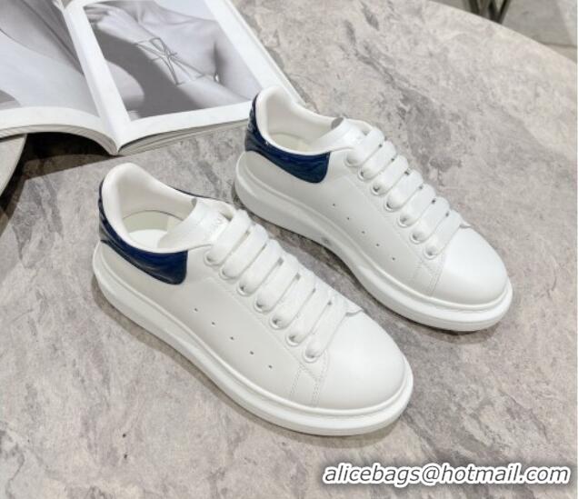 Grade Alexander McQueen Oversized Sneakers with Patent Leather Heel White/Navy Blue 625120