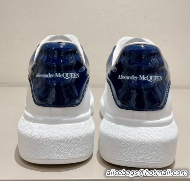 Grade Alexander McQueen Oversized Sneakers with Patent Leather Heel White/Navy Blue 625120