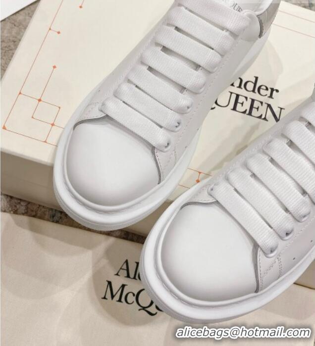 Buy Luxury Alexander McQueen Oversized Sneakers with Stone-embossed Heel White/Light Grey 614083