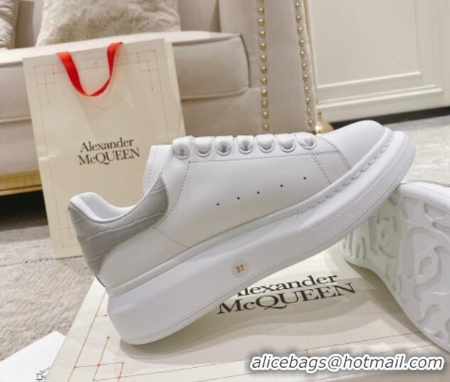 Buy Luxury Alexander McQueen Oversized Sneakers with Stone-embossed Heel White/Light Grey 614083