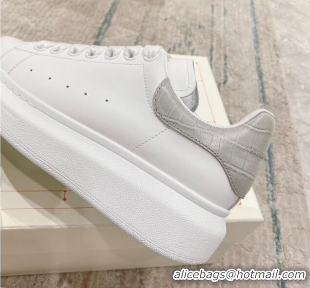 Buy Luxury Alexander McQueen Oversized Sneakers with Stone-embossed Heel White/Light Grey 614083