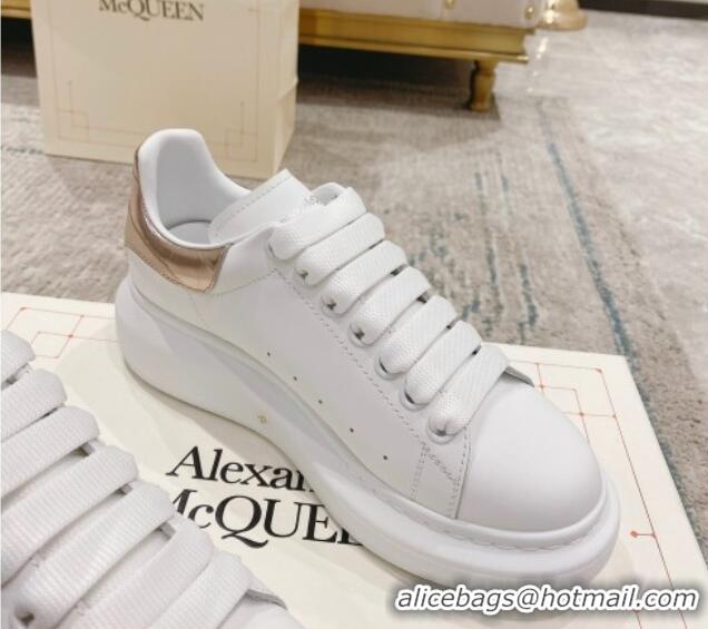 Purchase Alexander McQueen Oversized Sneakers with Stone-embossed Heel White/Rose Gold 614084