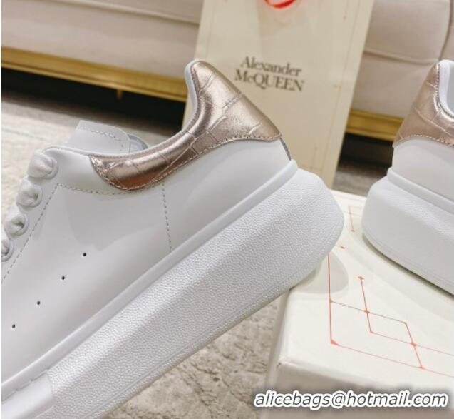 Purchase Alexander McQueen Oversized Sneakers with Stone-embossed Heel White/Rose Gold 614084