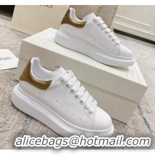 Luxury Alexander McQueen Oversized Sneakers with Stone-embossed Heel White/Gold 614085