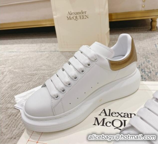 Luxury Alexander McQueen Oversized Sneakers with Stone-embossed Heel White/Gold 614085