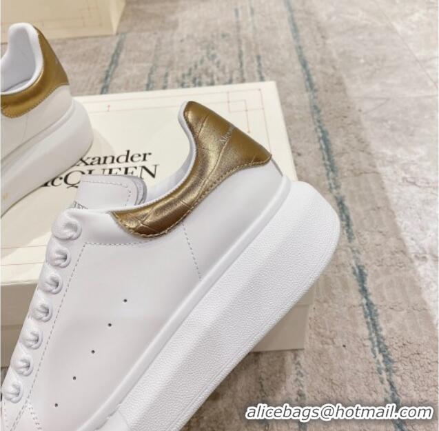 Luxury Alexander McQueen Oversized Sneakers with Stone-embossed Heel White/Gold 614085