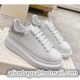 Grade Quality Alexander McQueen Oversized Sneakers with Stone-embossed Heel White/Silver 614086