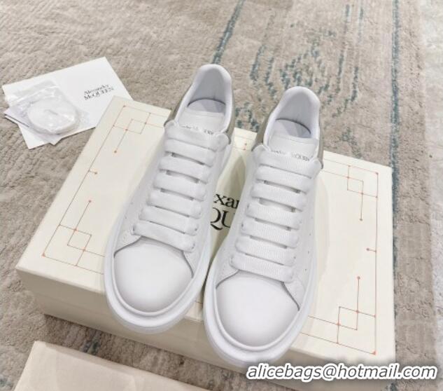 Grade Quality Alexander McQueen Oversized Sneakers with Stone-embossed Heel White/Silver 614086