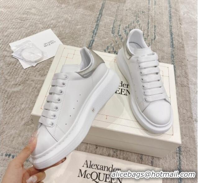 Grade Quality Alexander McQueen Oversized Sneakers with Stone-embossed Heel White/Silver 614086