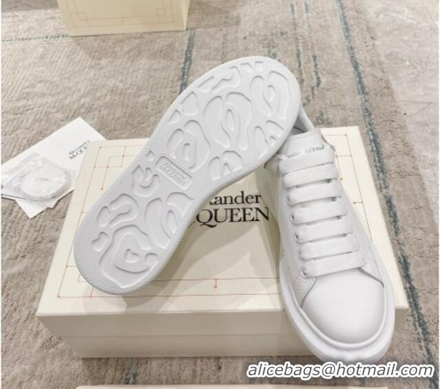 Grade Quality Alexander McQueen Oversized Sneakers with Stone-embossed Heel White/Silver 614086