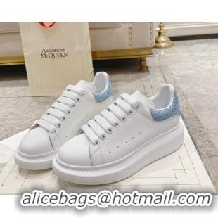 Best Grade Alexander McQueen Oversized Sneakers with Stone-embossed Heel White/Light Blue 614087