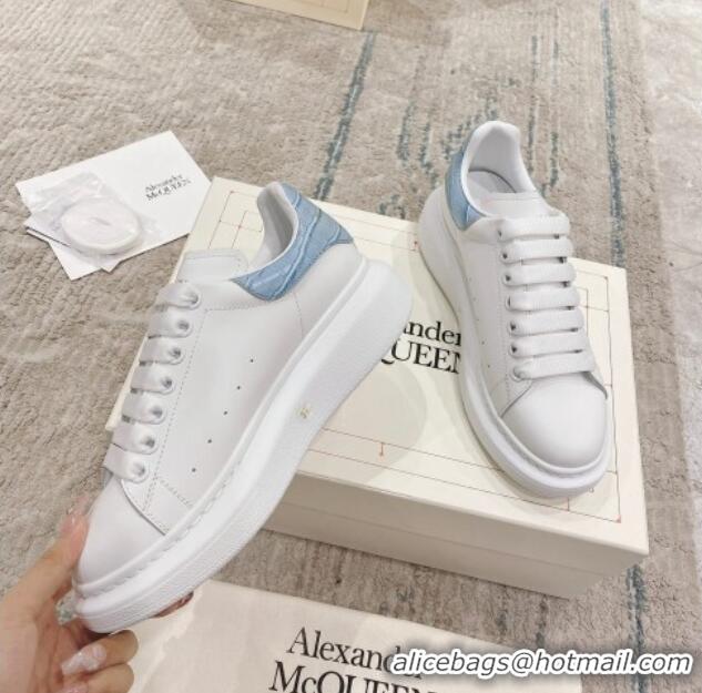 Best Grade Alexander McQueen Oversized Sneakers with Stone-embossed Heel White/Light Blue 614087